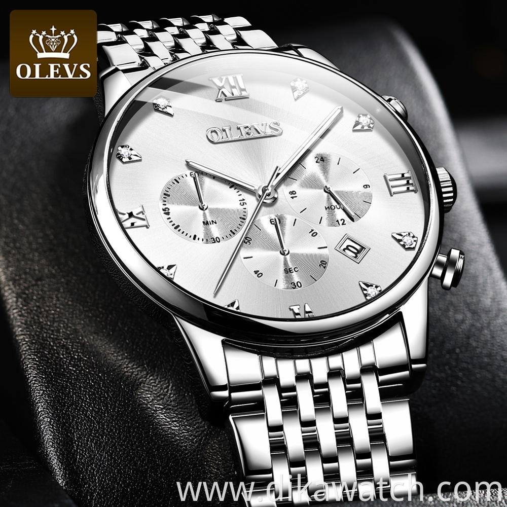 Men Luxury Watch OLEVS Brand Quartz Fashion Business WristWatch OEM with Steel Band Chronograph Waterproof Watches Men Wrist